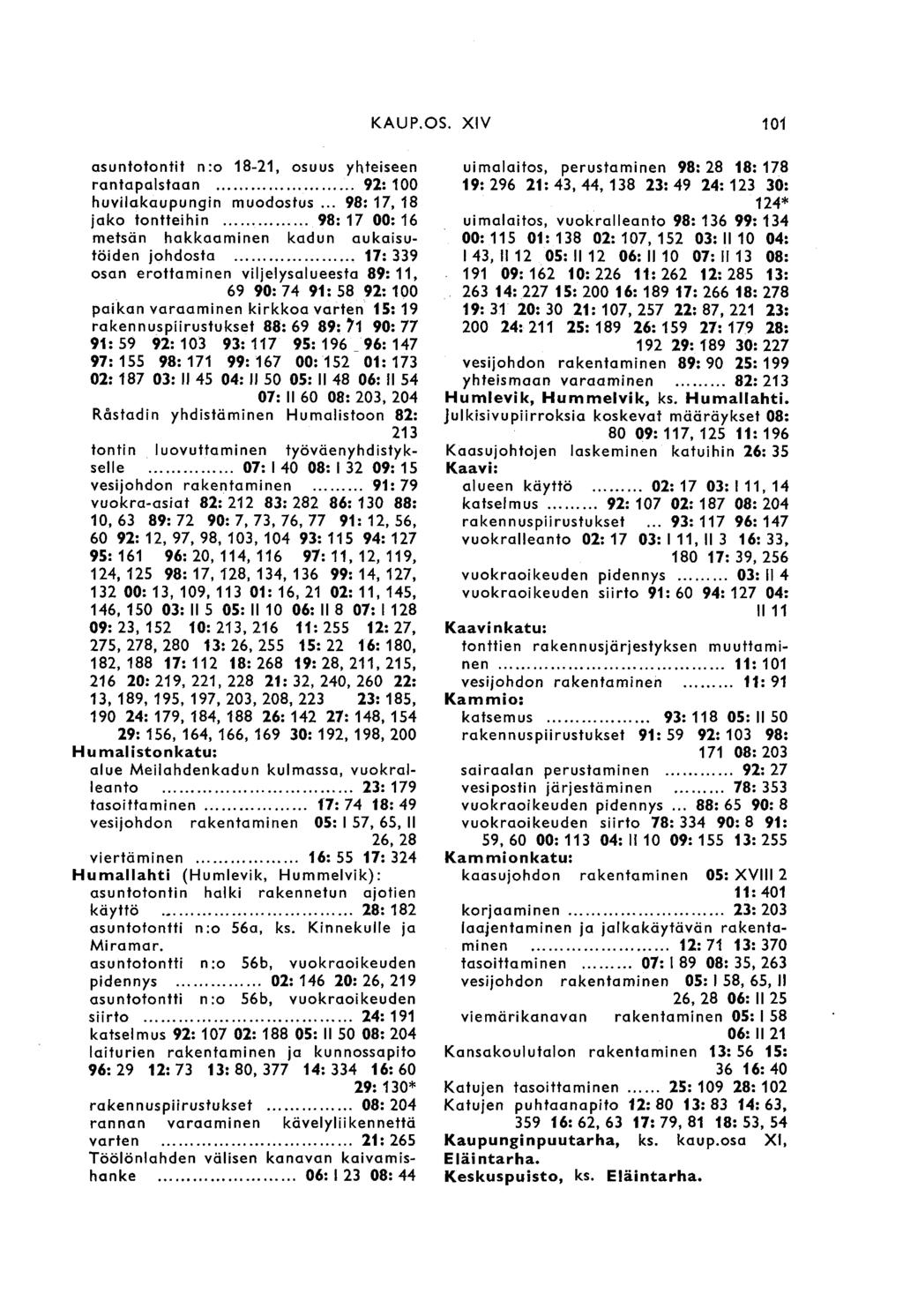 KAUP.OS. XIV 101 asuntotontit n:o 18-21, osuus yhteiseen rantapalstaan 92: 100 huvilakaupungin muodostus.