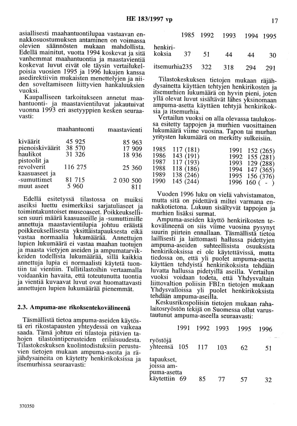 HE 183/1997 vp 17 asiallisesti maahantuontilupaa vastaavan ennakkosuostumuksen antaminen on voimassa olevien säännösten mukaan mahdollista.