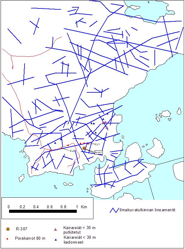 23 Kuva 13. Kopparnäsin tutkimusalueen ilmakuvista tulkitut lineamentit.