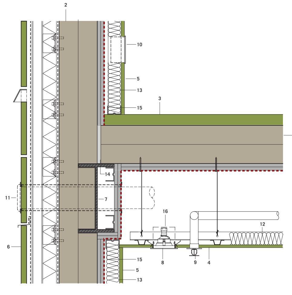 Integration : 1 Mass Timber structural panels + 2 Layer 5/8 gypsum board underside only (2HR FFR) 2 Mass Timber structural panels + 2 Layer 5/8 gypsum board interior side only (2HR FFR) 3 Finish