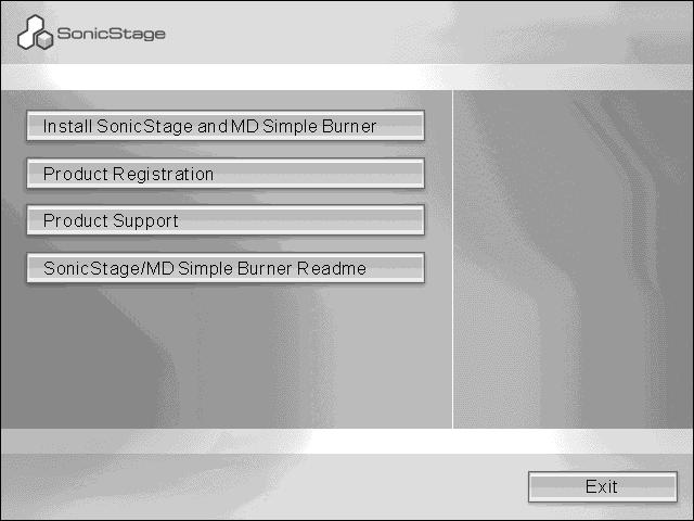 3 Napsauta kohtaa [Install SonicStage and MD Simple Burner] ja noudata näyttöön tulevia ohjeita. Valitse [Install SonicStage and MD Simple Burner] Lue ohjeet huolellisesti.