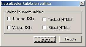 Tuloksien katselu ja lähetys Klikkaa kohtaa 8, Tuloksien katselu valitse Tulokset (TXT) - paina Katsele Avautuu uusi ikkuna, tekstitiedosto, jota voi muokata lehteen menevään