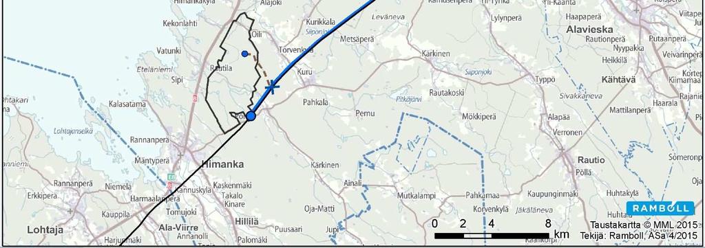 Vaihtoehtoisesti nykyiseen Fingridin kantaverkon linjakäytävään rakennettaisiin uusi 110 kv:n siirtolinja Kalajoen Jylkän sähköasemalle (kuvat 133 ja 134). Ko.