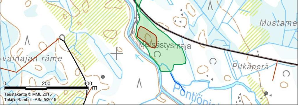 Ekologiset yhteydet olemassa jokivarteen ja liito-oravakohteelle B. Kuva 114. Kohde C:n liito-oravabiotooppi.