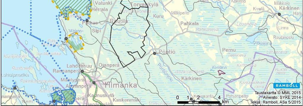 ovat erittäin vähäisiä. Suojelualueet sijoittuvat lisäksi pääasiallisesti eri valuma-alueille kuin hankealue (kuva 119).