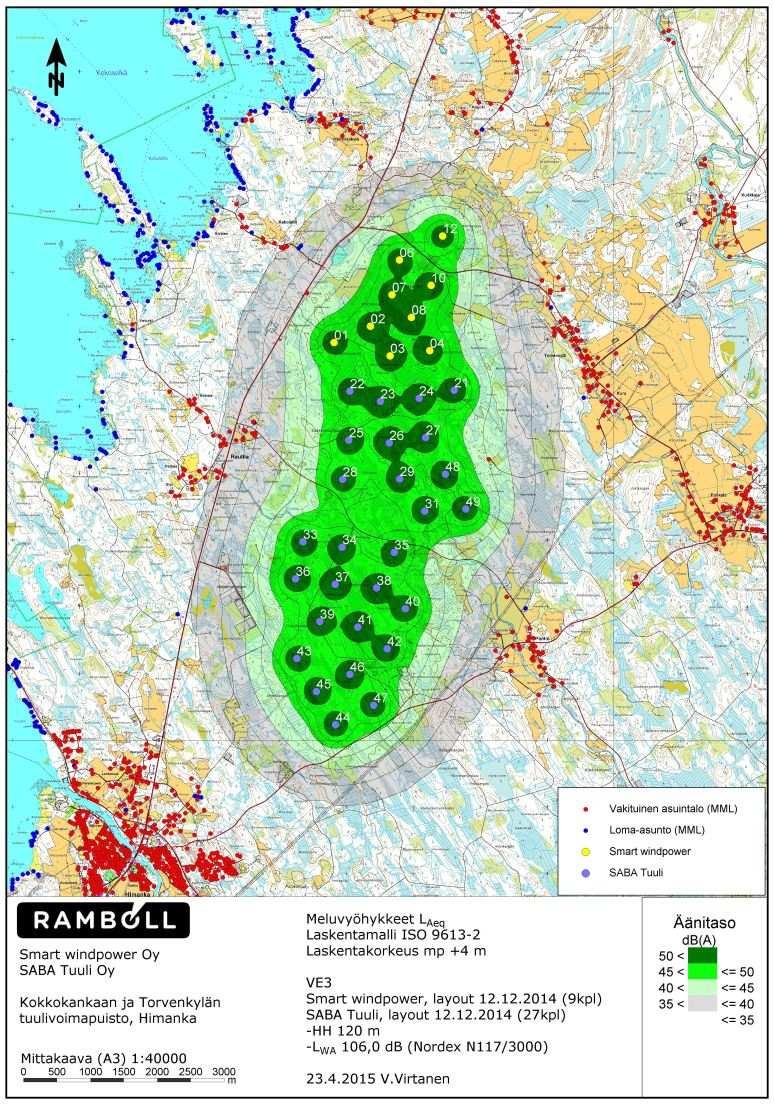 YMPÄRISTÖVAIKUTUSTEN ARVIOINTISELOSTUS 229 / 330 Toiminnan aikana meluvaikutukset vaihtelevat sääolosuhteiden mukaan eri puolilla hankealuetta.