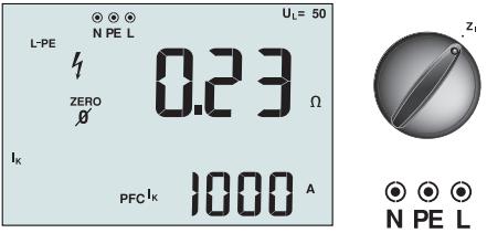 22 4.2.4 Oikosulkuvirran ja silmukkaimpedanssin mittaaminen Mittarilla voidaan mitata samalla mittauksella linjaimpedanssi sekä oikosulkuvirta.