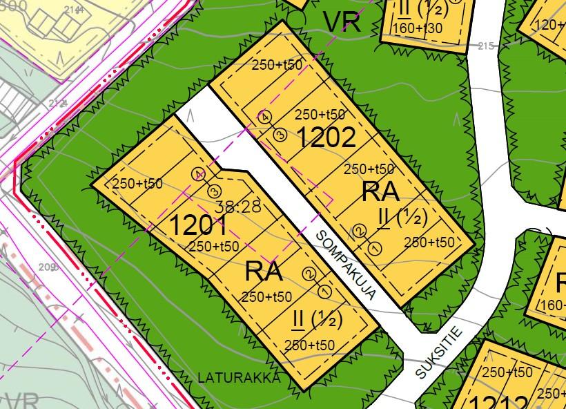 5 Ohjeet osa-alueittain t 1201-1202 (Sompakuja) 1201 ½k ruskea 5071 (Tatti) ja 5072 (Honka) 1201 ½k