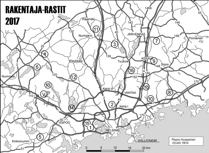 RAKENTAJA-RASTIT RY Suunnistuksen osanotto-oikeus on kaikilla rakennusalalla työskentelevillä henkilöillä perheenjäsenineen. Radat kansallisten kilpailujen tasoa.