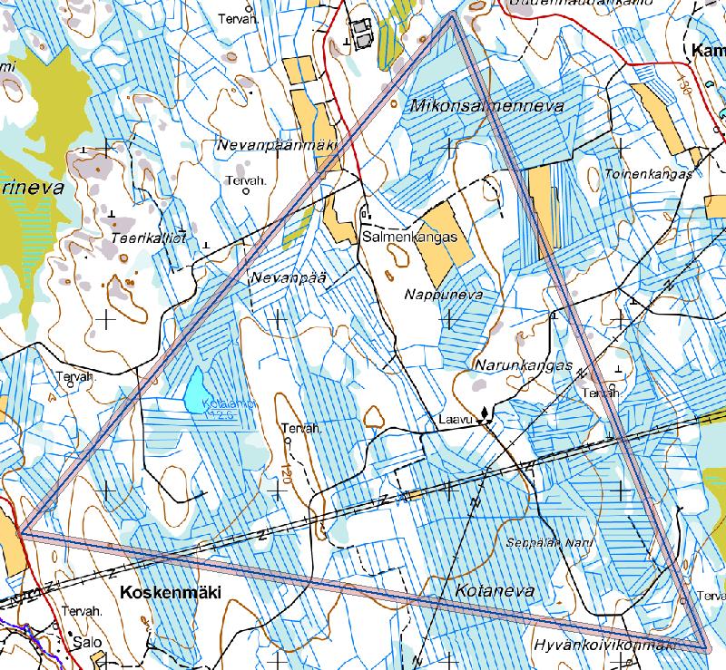 6 Kuva 1. Riistakolmio. Tasasivuisen kolmion muotoisen laskentalinjan pituus on 12 kilometriä.