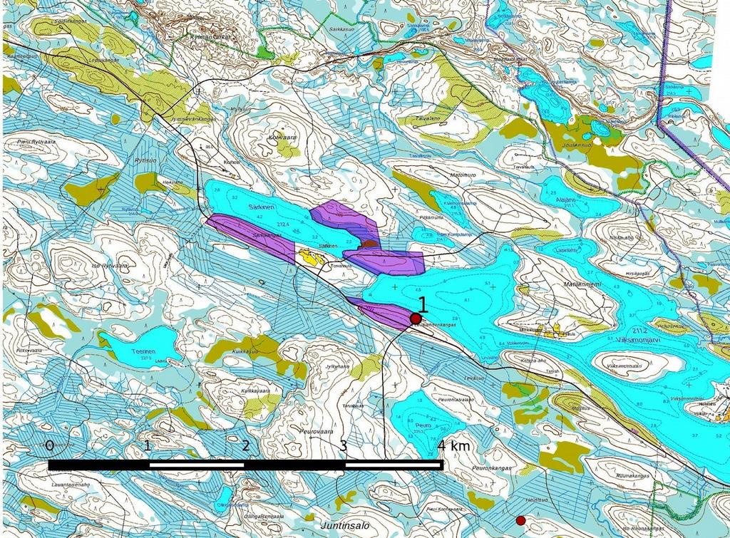 9 Kartta 6 Yleiskartta kohde 1, Muinaisjäännöskohteet punaisena pisteenä. Kaava-alue vaaleanpunaisena. Maanmittauslaitoksen peruskarttarasteri 1:20 000, 12/2016. 6. Kohdetiedot 1.