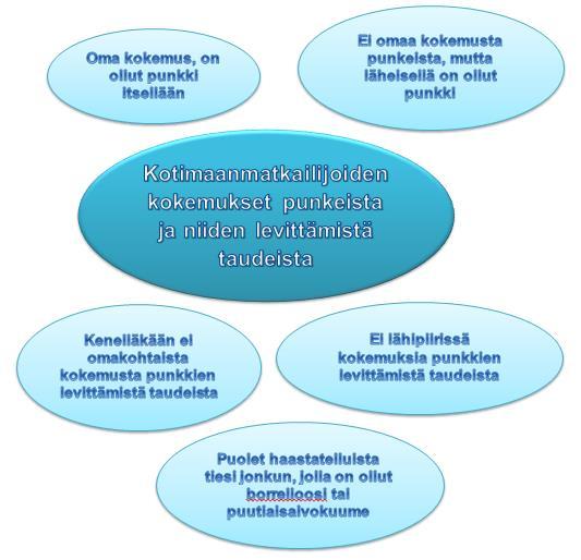 5.2 Kotimaanmatkailijoiden kokemukset punkeista ja niihin liittyvät taustatekijät Kotimaanmatkailijoista neljällä oli omakohtaista kokemusta punkeista.