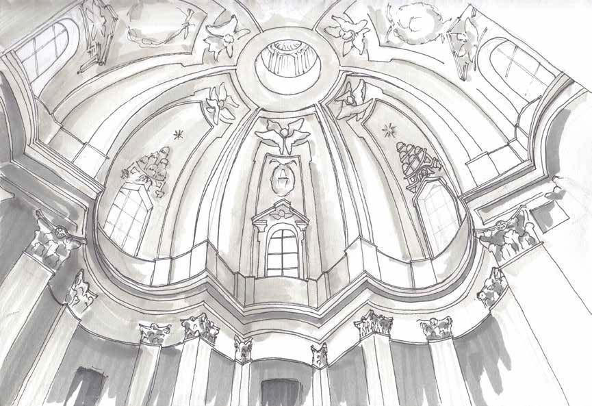 Quo Vadis Borromini? Sant Ivo alla Sapienza, 18.9.2016 Sisätilaskississä käy ilmi kirkon monimutkainen muoto.