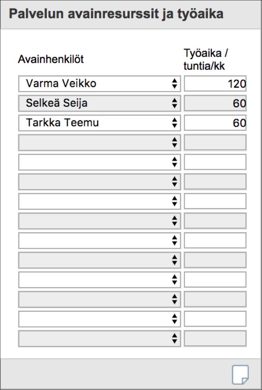 Palvelun ohjauspäiväkirja Palvelun Tuotanto-välilehdellä kuvataan palvelun tuotantoon liittyvät tekijät kuten esimerkkikuvassa tietojärjestelmät (kuva 18).