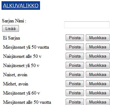 Lisää/poista sarjoja Kuva 3. Lisää/poista sarjoja Sarjoja voidaan myös muokata täältä valitsemalla muokkaa. Tämän jälkeen sarjan nimi tulee muokattavaksi. Kuvio 4. Sarjan muokkaus.