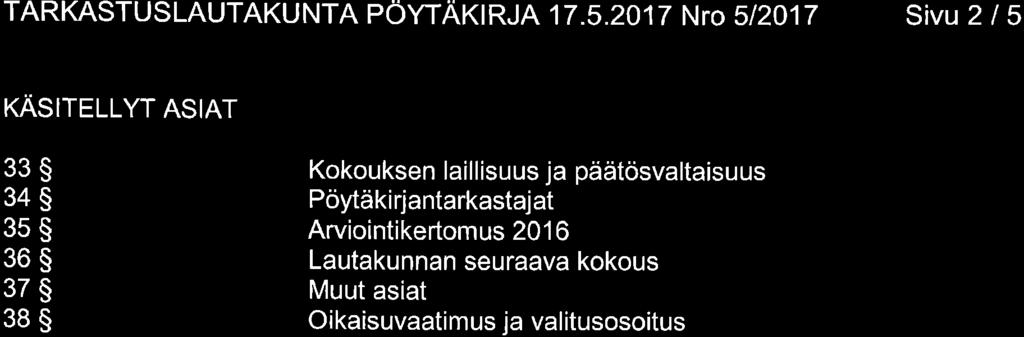 TARKASTUSLAUTAKUNTA PÖYTAKIR JA 17.5.