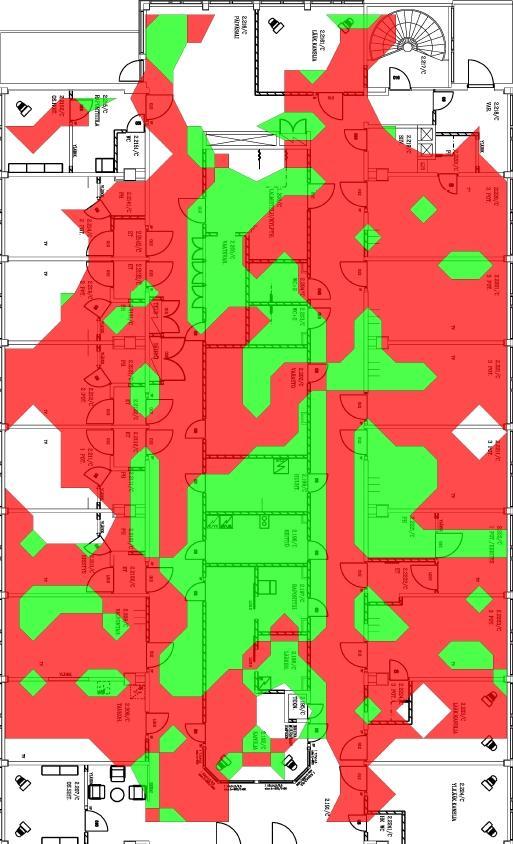 21 Kuva 8. Ekahau Site Surveylle määritetyt verkon vaatimukset. Kuva 9. Langattoman verkon laatu ennen muutoksia.