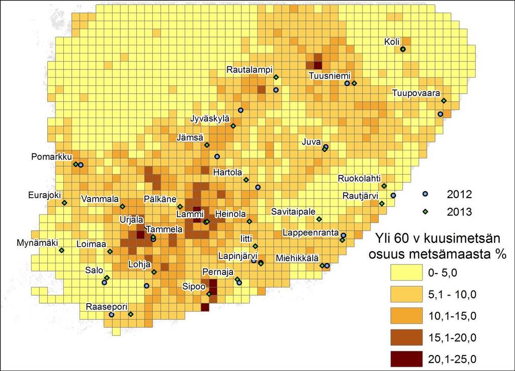 Monitoring Ips typographus with pheromone traps in Finland 2012 => Co-operation