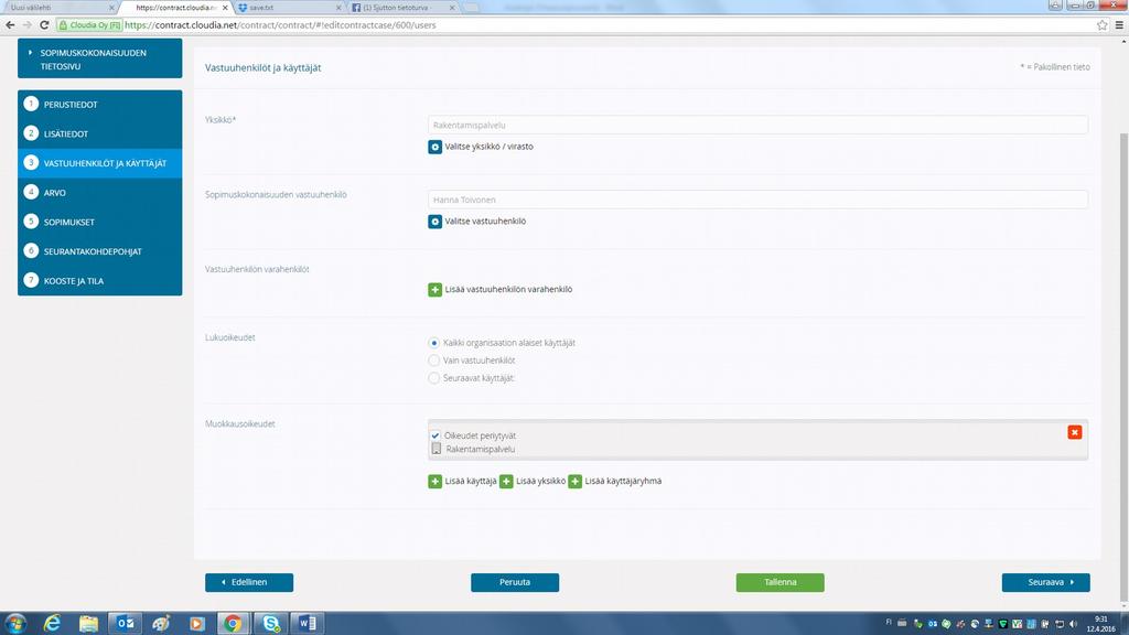 (kuva 5: Vastuuhenkilöiden valinta) Kohdasta 7
