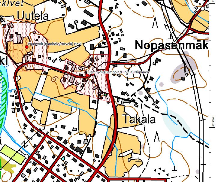 8 Pampyöli (Bembole/Hirvelä) Nopanen, aluerajaus Museoviraston ylläpitämän valtakunnallisen kiinteiden muinaisjäännösten rekisterin mukaan. Ei mittakaavassa.