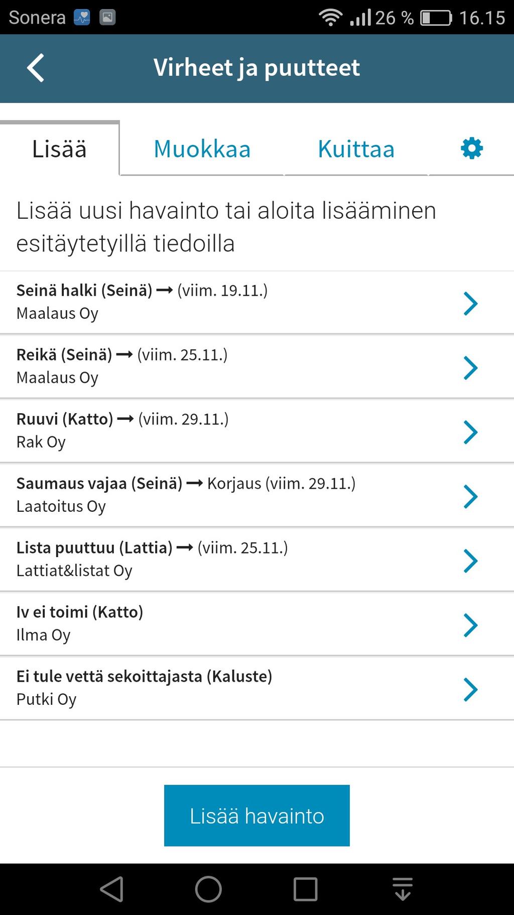 Kuva 14.Virheet ja puutteet Kuva 15.