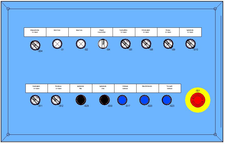 45 Kuvio 30: Ohjauspulpetin layout 4.3.4 Kaapeleiden mitoitus Moottorikäyttöjen kaapeloinnille tehtiin alustava mitoitus käyttäen apuna ABB edocohjelmistoa.