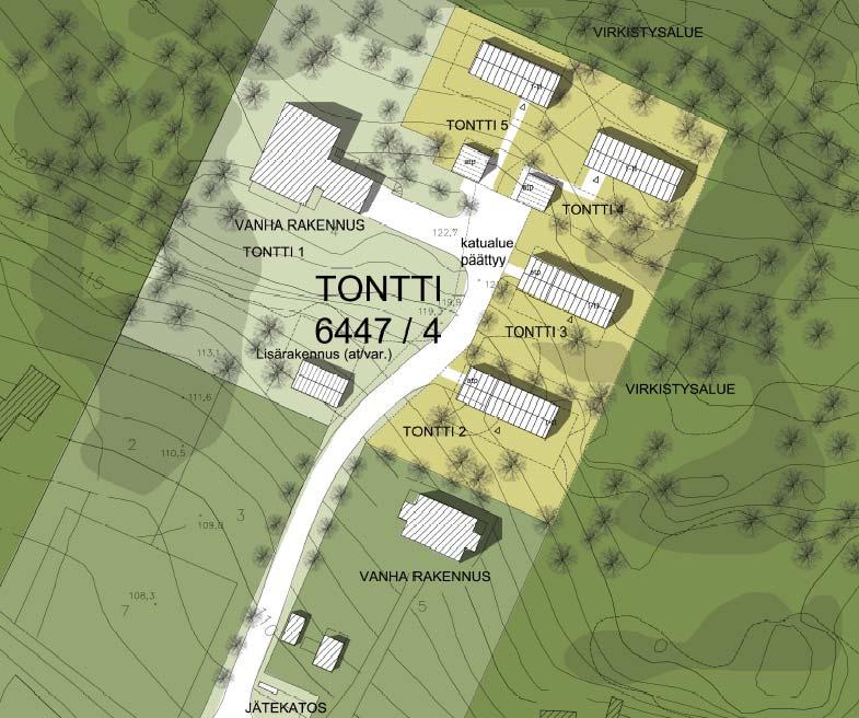 4 Alustava luonnos tontin nro 4 jakamiseksi. Kaavatilanne Tällä hetkellä voimassa olevassa asemakaavassa kortteli on osoitettu merkinnällä AO, erillispientalojen korttelialue.