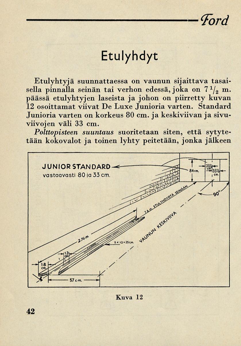 Ford Etulyhdyt Etulyhtyjä suunnattaessa on vaunun sijaittava tasaisella pinnalla seinän tai verhon edessä, joka on 7 1 / 2 m.