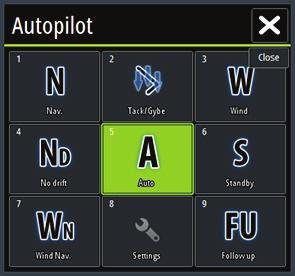 reittipisteeseen joko reitti- tai GPS-tietojen perusteella W Tuuli* Automaattinen ohjaus pitää asetetun tuulikulman WN Ei ajautumista Tuulinavigointi * Automaattinen ohjaus navigoi aluksen