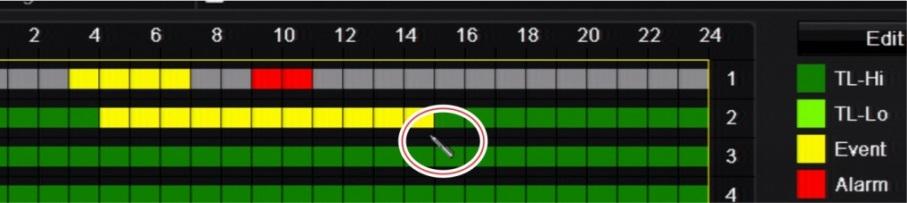 Kappale 12: Tallennus TL-Lo (kirkas vihreä): Jatkuva tallennus. Matalalaatuinen aikaviive. Tallentaa matalalaatuisen videon.