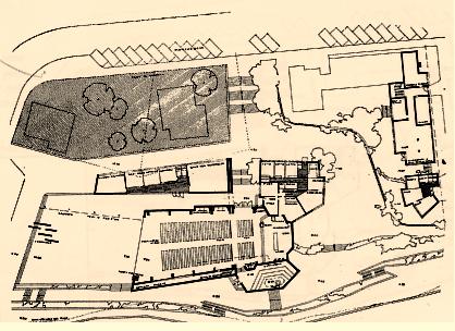 suhtautuu epäillen rantamuurin toteutumiseen 163. Kuva 123. Riolan seurakuntakeskus 25.5. 1966 päivätyssä luonnoksessa.