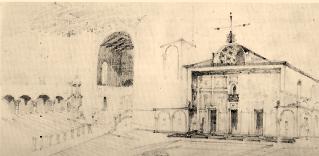 tämän 20-luvun italialaisvaikutteisten kirkkosuunnitelmien joukossa. 62 Mäen harjalle nostettu basilikatyyppinen assisilaistyyppinen temppeli on sijoitettu aukion kylkeen.