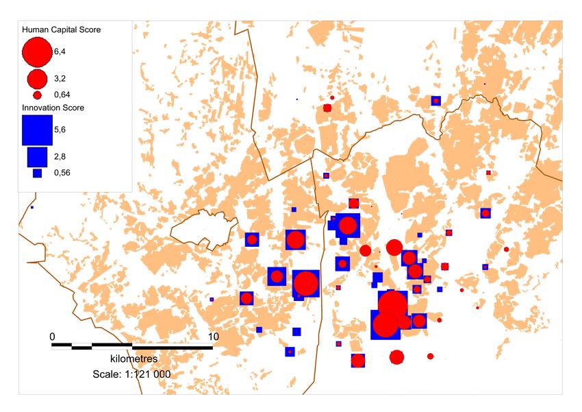 Innovaatiohevosenkenkä Combined area rank Total score Innovatio n rank Innovatio n score Human capital rank Human capital score Helsinki Center 11.9 3 Helsinki Center 5.57 Helsinki Center 6.