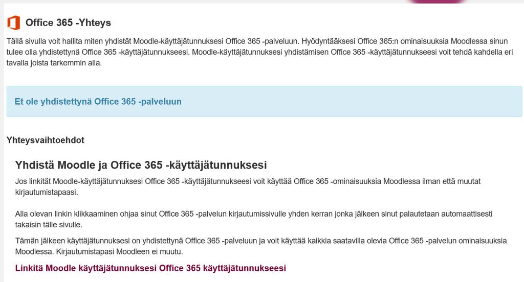 Napsauta kohdasta: Linkitä Moodle