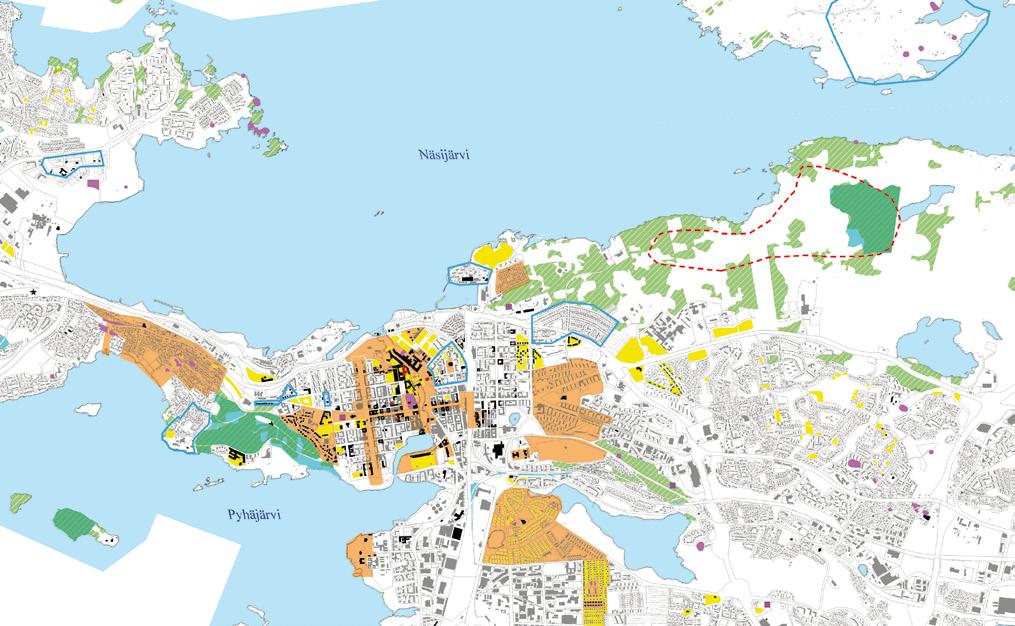 Koostekartta Tampereen arvokkaista ympäristöistä: merkittävistä