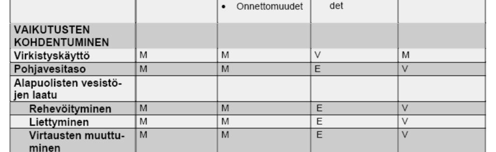 liikenneturvallisuus Ilmanlaatu ja ilmasto Melu ja pöly Maisema ja kulttuuriperintö Ihmisten elinolot, viihtyvyys ja terveys Elinkeinoelämä ja talous Luonnonvarojen