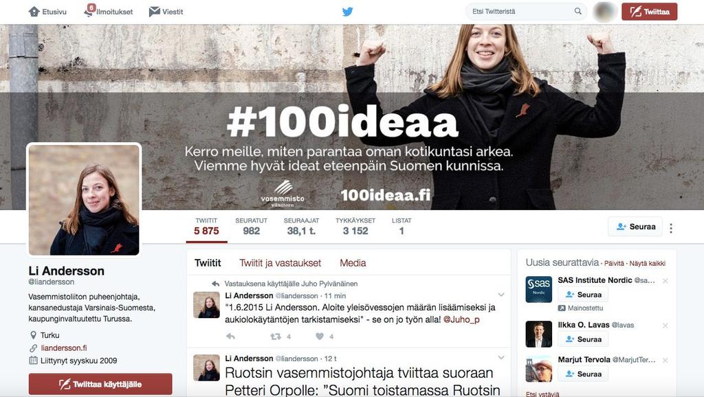 5 Twitter (1/3) Julkaisun tekeminen Twitter taipuu monenlaisen käyttäjän tarpeisiin maailmalla, vaikka Suomessa kanava onkin yhä pääosin toimittajien, poliitikkojen ja muiden viestintään keskittyvien