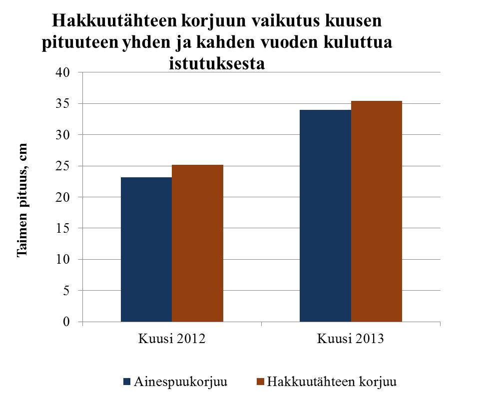 Hakkuutähteen korjuun vaikutus männyn ja kuusen taimien pituuskasvuun * Hakkuutähteen korjuun jälkeen männyn pituuskasvu on lievästi suurempi