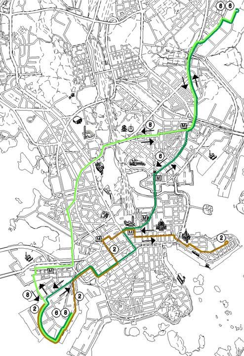 Tämä on nimetty linjaksi 2, joka kulkisi Katajanokan terminaalista rautatieaseman kautta Länsisataman terminaalille. Linjan 8 päätepysäkki on tällä hetkellä Itämerenkadun päässä.