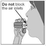 Potilaan on hengitettävä ulos (ilman, että annostelijan suukappale on suussa) niin pitkään kuin voi ennen suukappaleen asettamista suuhun.