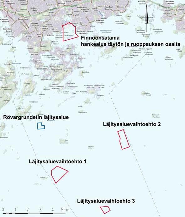 3. Yleiskartta Kartta 1. Tutkimusalueet on merkitty karttaan punaisella. Karttalähde: Finnoonsataman YVA-selostus. 4.