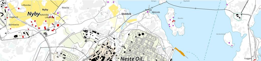16 (72) Bild 4. Läget för det nuvarande kraftverket och de nya enheterna på Sköldviksområdet.