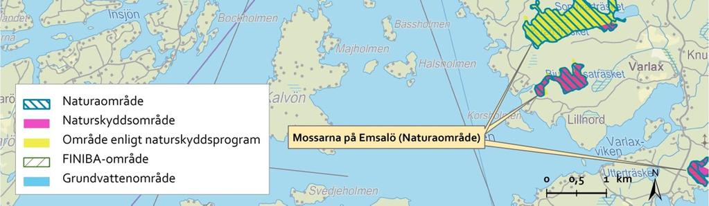 ha) (Leivo et al. 2002). Bild 4. Naturaområden, naturskyddsområde och naturskyddsprogramområden närmast anläggningsområdet.