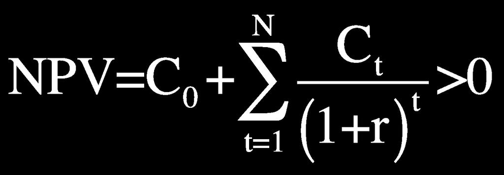 NPV = C 0 + N t=1 C t 1+ r ( ) t > 0 Investointi 273+248+ 225+205= 951e -1000e <?