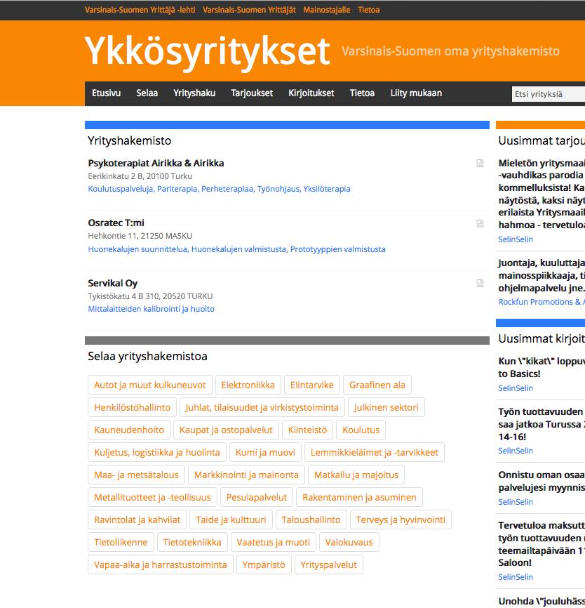 YKKÖSYRITYKSET ERILAINEN NETTIHAKEMISTO YKKÖSYRITYKSET Ykkösyritykset-nettihakemisto on kauppapaikka, jossa netin käyttäjät voivat tehdä tarjous-, paikkakunta-, toimiala- ja tuotehakuja yrityksistä.