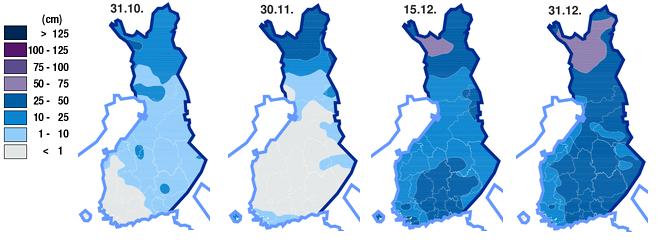 Savo-Karjalan Ympäristötutkimus Oy Kuva 6. Lumen esiintyminen loka-joulukuussa 212. 2.2 Virtaamat ja vesivarat Vuonna 212 Pohjois-Karjalassa satoi normaalia enemmän.