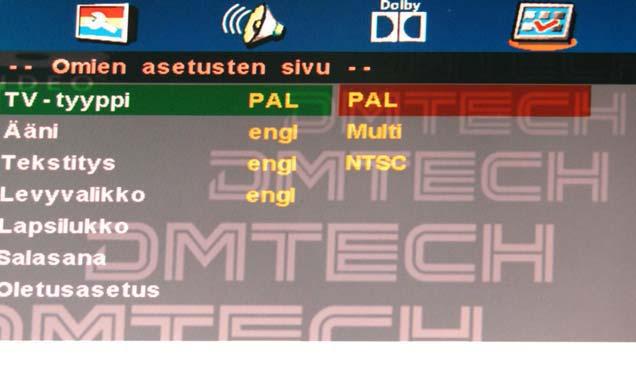 TV-tyyppi PAL Tämä valitaan silloin, kun soitin liitetään PAL-järjestelmän televisioon.