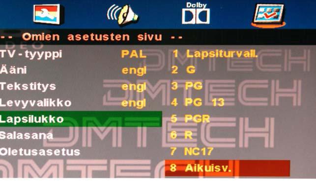 DVD-käyttö DVD-käyttö Lapsilukko Kun toistetaan levyä, jossa on lapsilukkotoiminto, voit valita ikäluokan levyllä