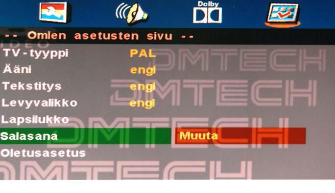 Jos esimerkiksi PG on valittuna, PG-luokkaa korkeammassa luokassa olevaa DVD-videolevyä ei voida toistaa.
