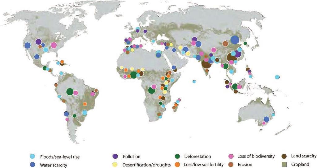 Maatalouteen liittyvien riskien maailmanlaajuinen jakautuminen Tulvat/merenpinnan nousu Veden niukkuus Saastuminen Aavikoituminen/kuivuus